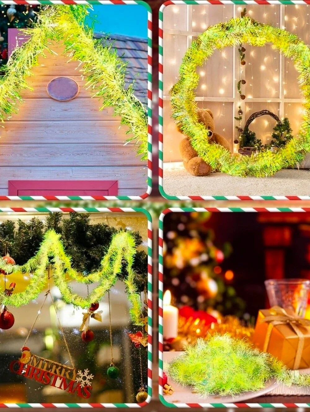 Christmas Tinsel Lime Green Metallic Foil Shiny Christmas Garland,(50 ft) EUC
